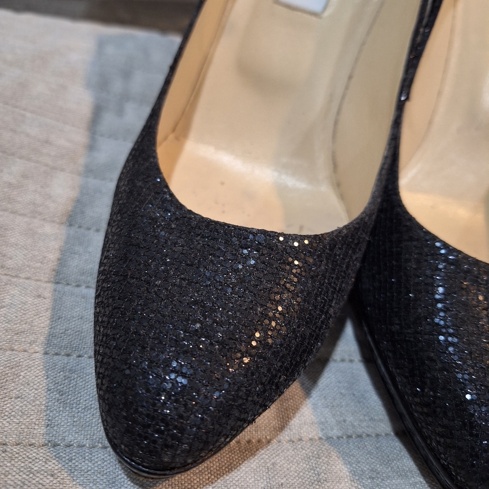 Jimmy Choo Black Leather Sparkle Platform Pumps Heels… Gem